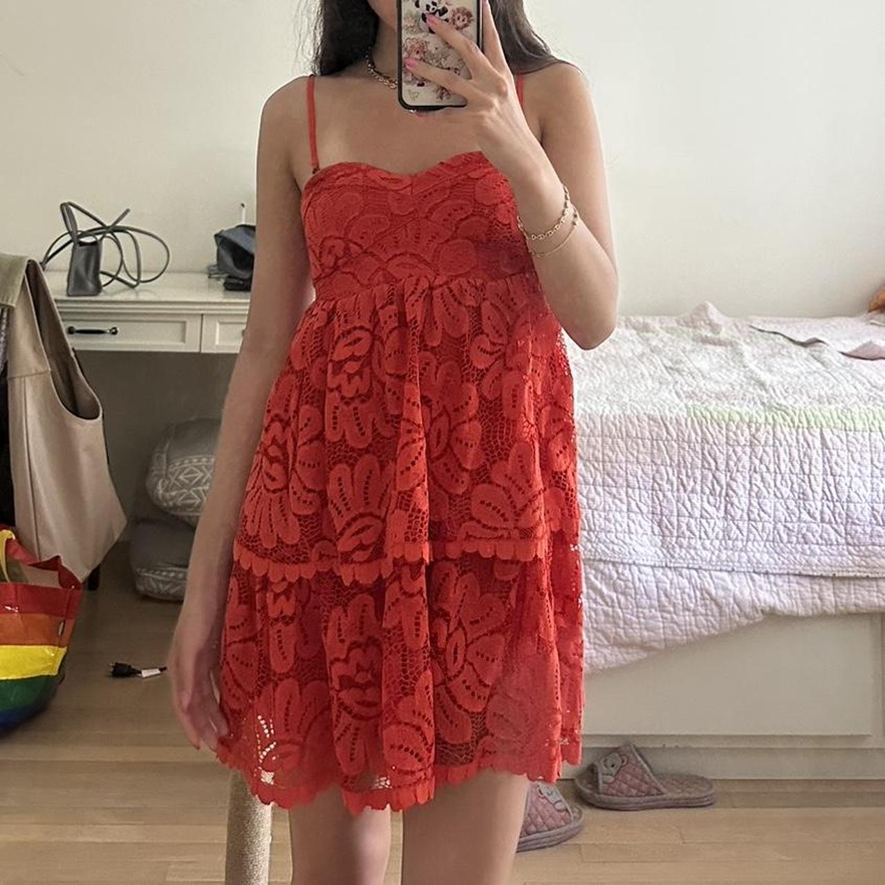 Anthropologie red outlet lace dress