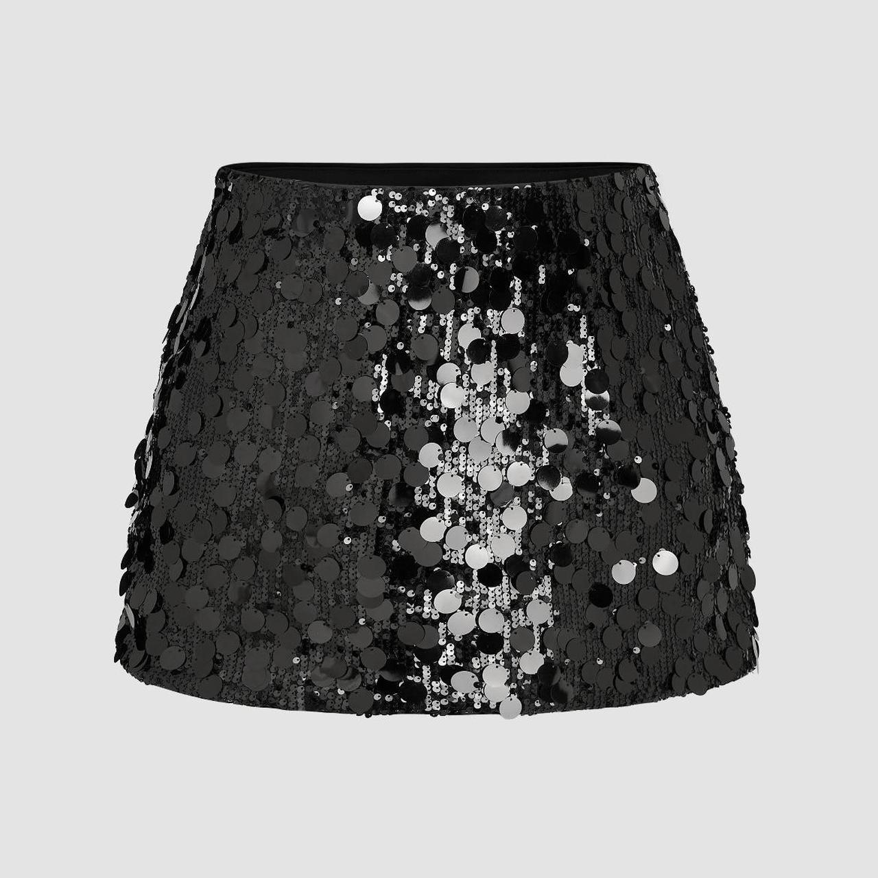 ‘cider Sequin Mid Waist Black Miniskirt Never Depop