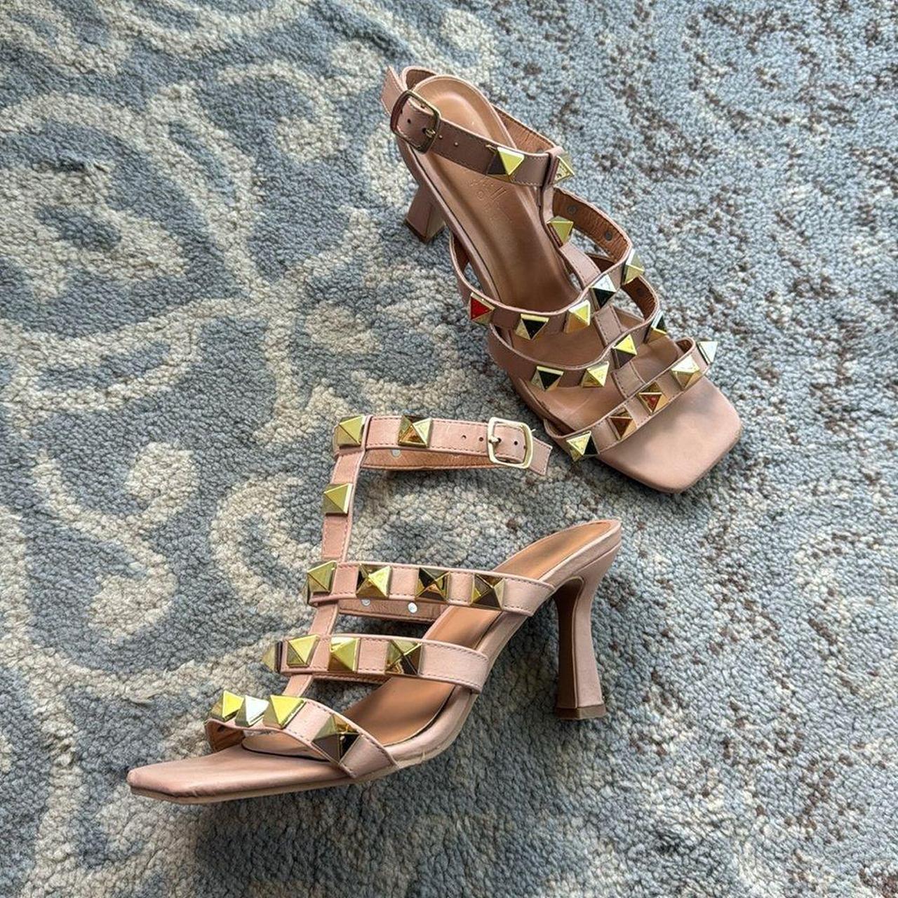 Nicole Miller Studded Ankle Strap Sandals Beige. Depop