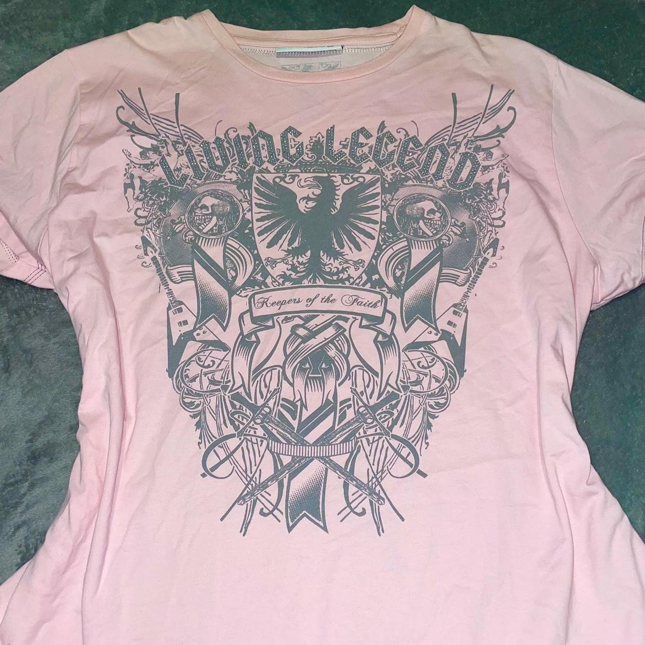 pink affliction style t shirt - Depop