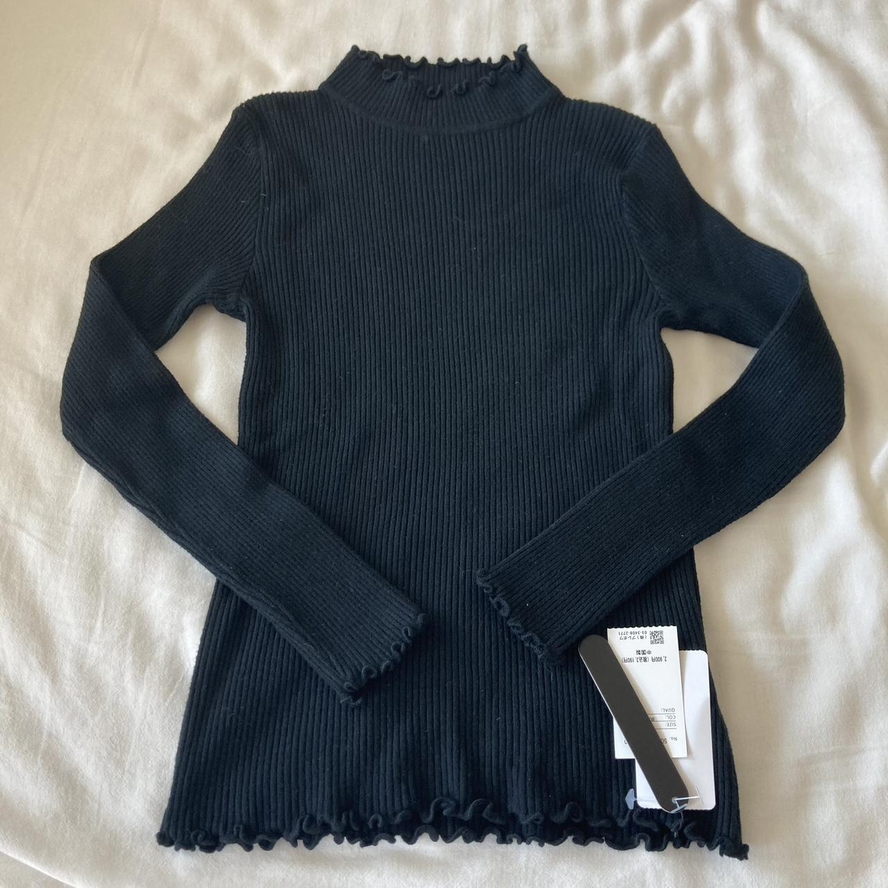 black knit mock neck long sleeve with lettuce frill... - Depop