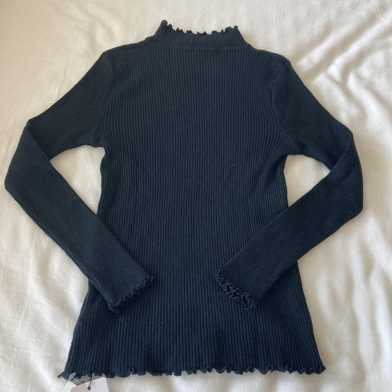 black knit mock neck long sleeve with lettuce frill... - Depop