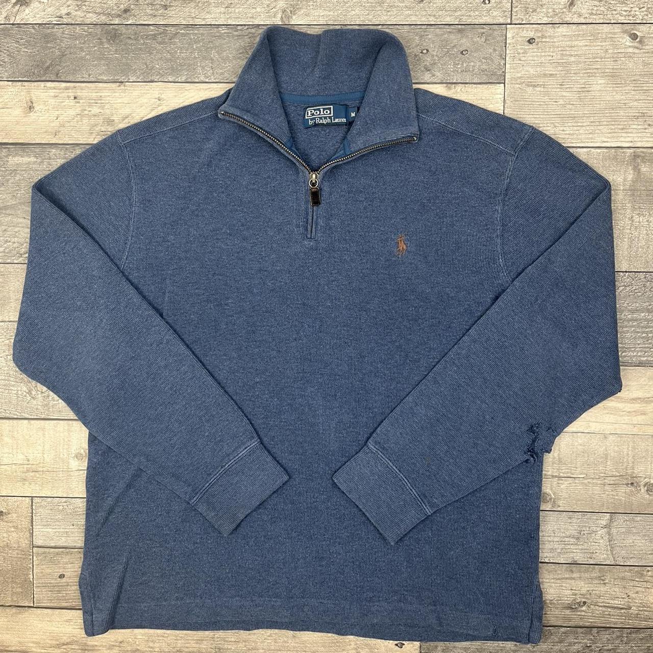 🍐Ralph Lauren quarter zip in blue with amazing brown... - Depop