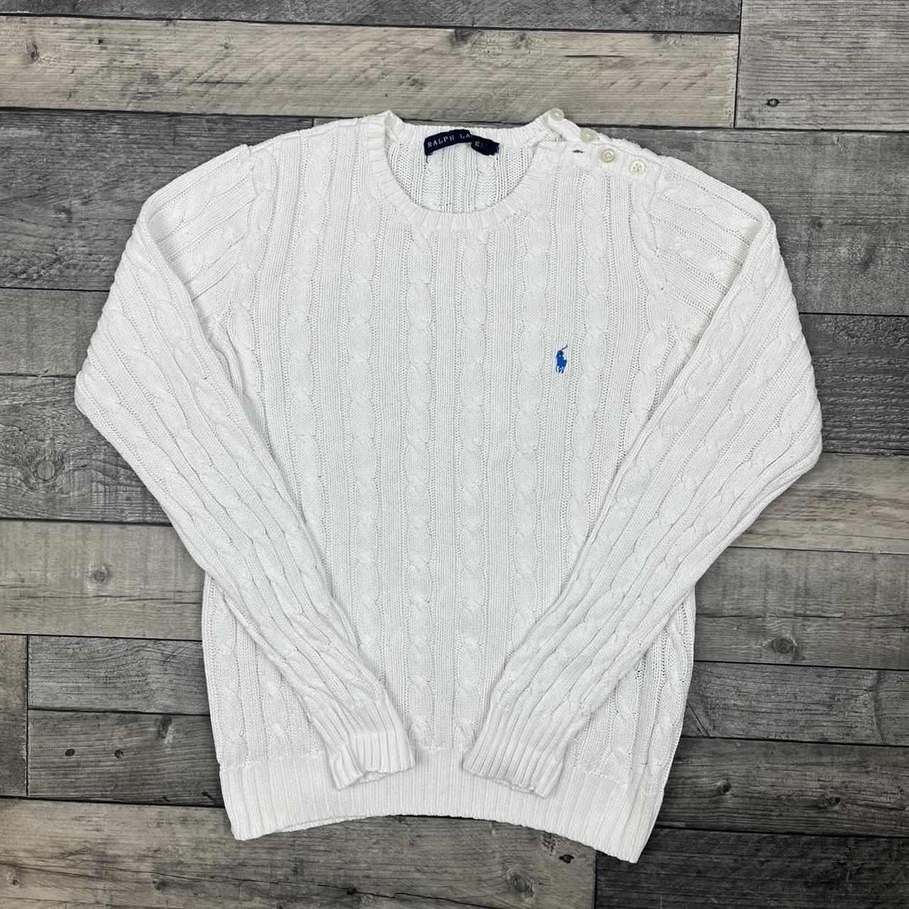 Ralph Lauren Women's White and Blue Sweatshirt | Depop