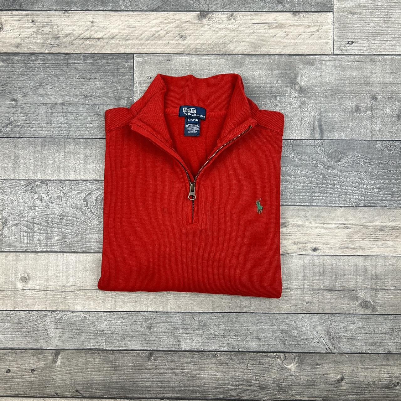 🍐 Ralph Lauren quarter zip in red with amazing green... - Depop