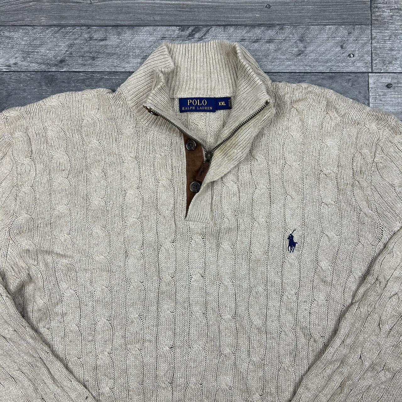 Ralph Lauren cable knitted quarter zip in cream with... - Depop