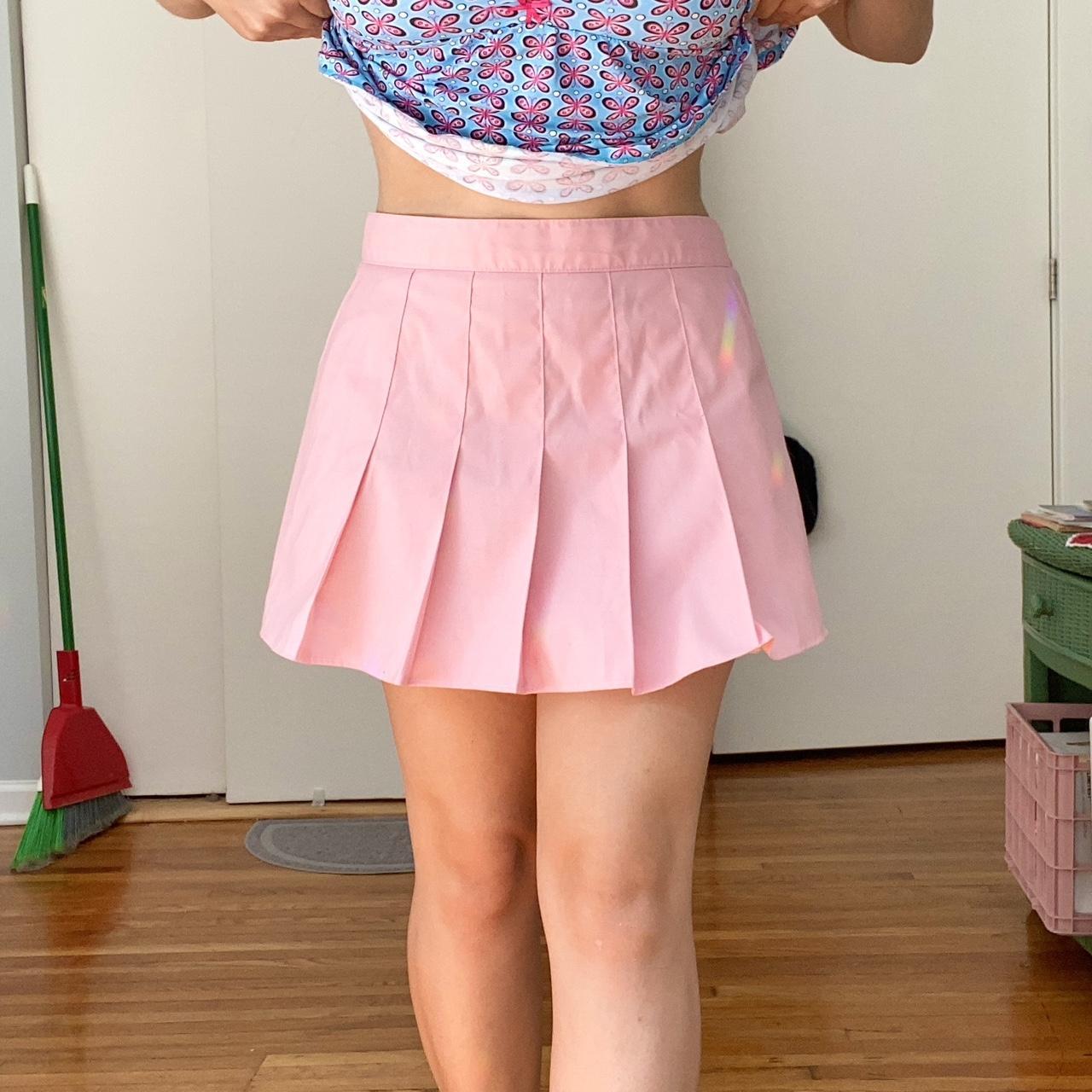 80s tennis skirt in bubble gum by Natty. pleated