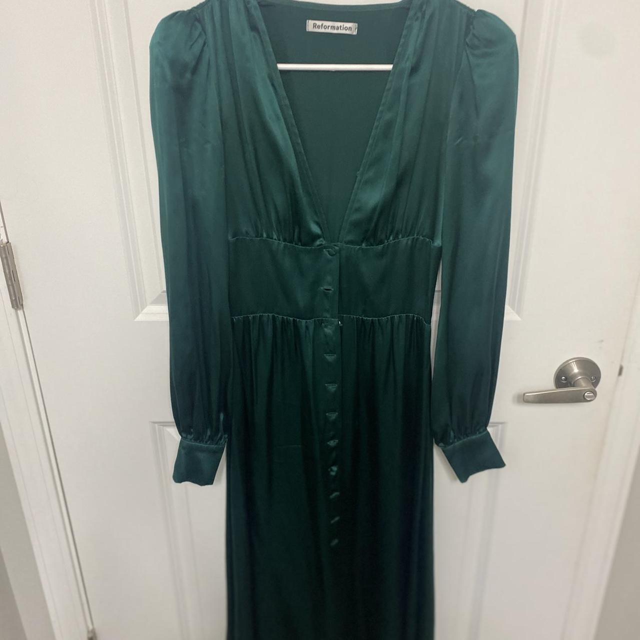 Reformation Nicola Emerald Green Silk Dress in 0... - Depop
