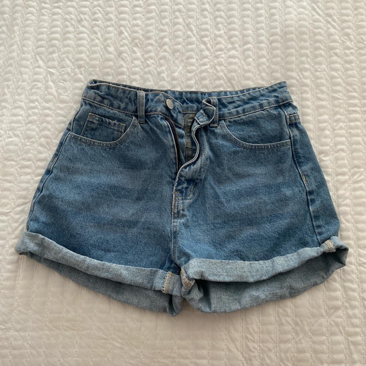 denim shorts ( used ) size small Length : 12.4... - Depop