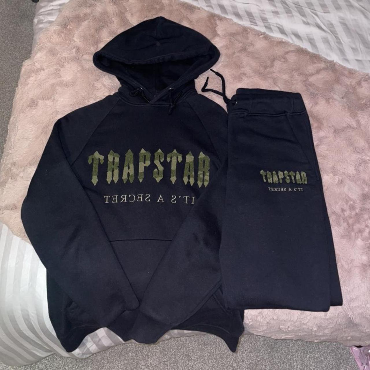 Trapstar Men's Black and Khaki Hoodie | Depop