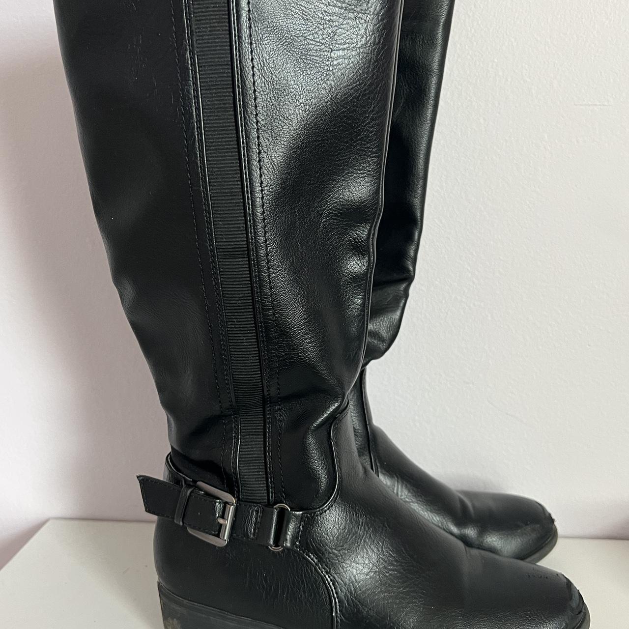 Vintage 90s mid-calf height boot with buckle strap,... - Depop