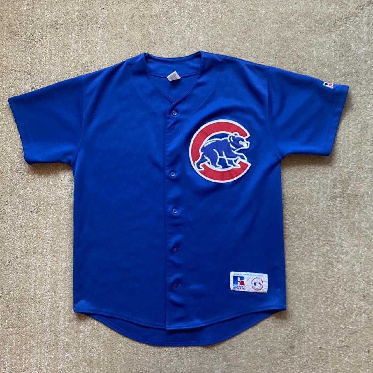 Rare vintage 90s Majestic Chicago Cubs blue wool and - Depop