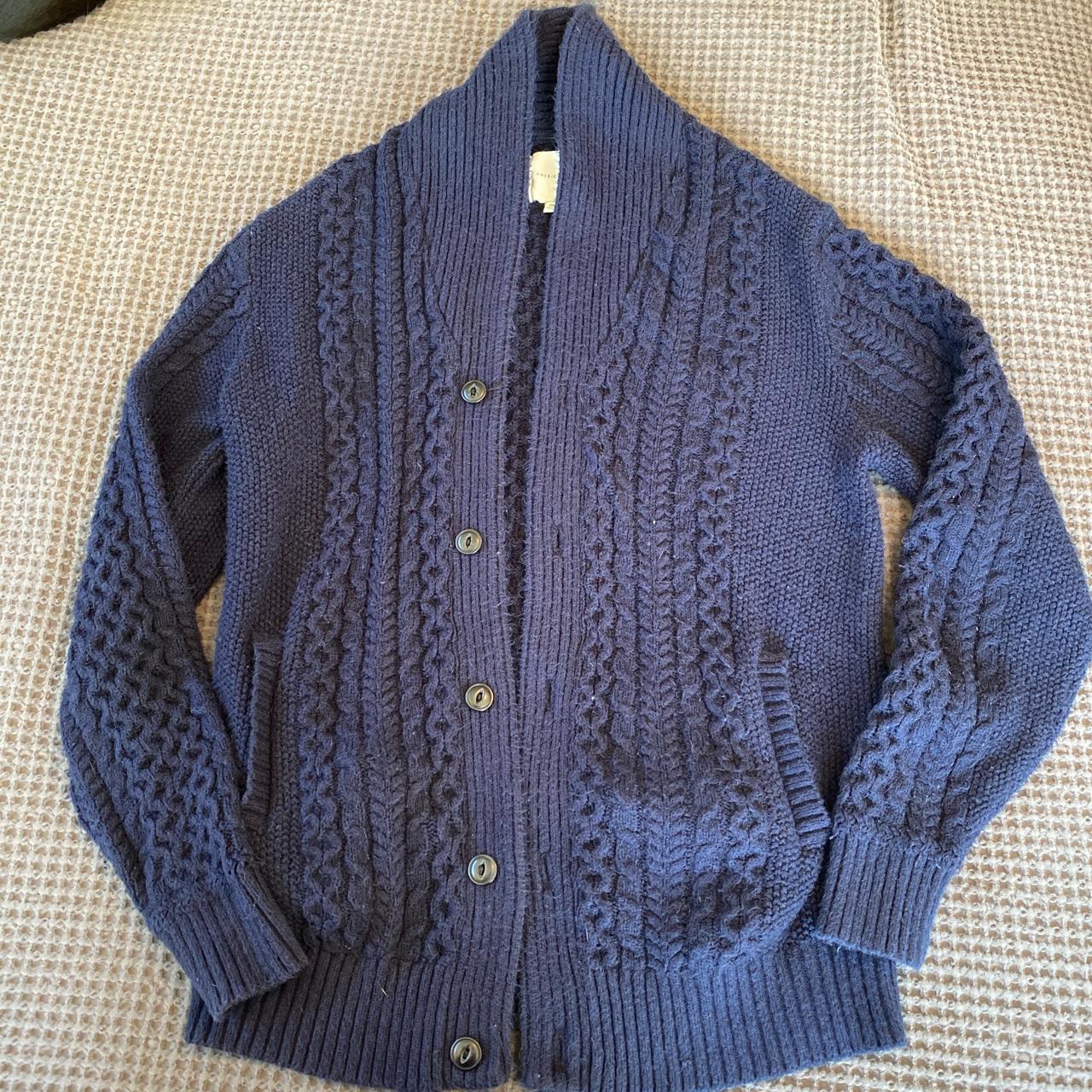 American Eagle Outfitters Men's Blue and Navy Cardigan | Depop