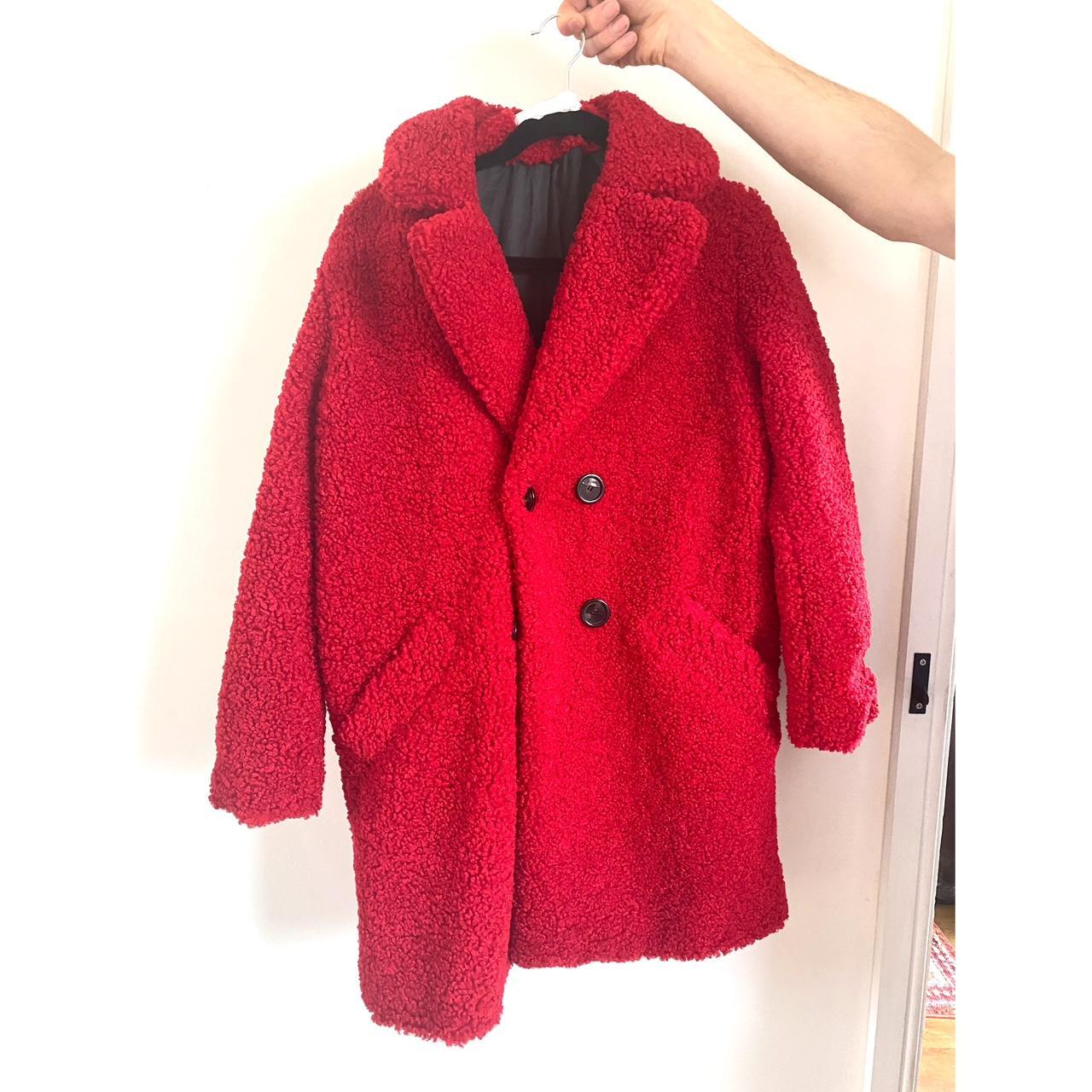 Fluffy bright teddy red zara coat hardly worn and