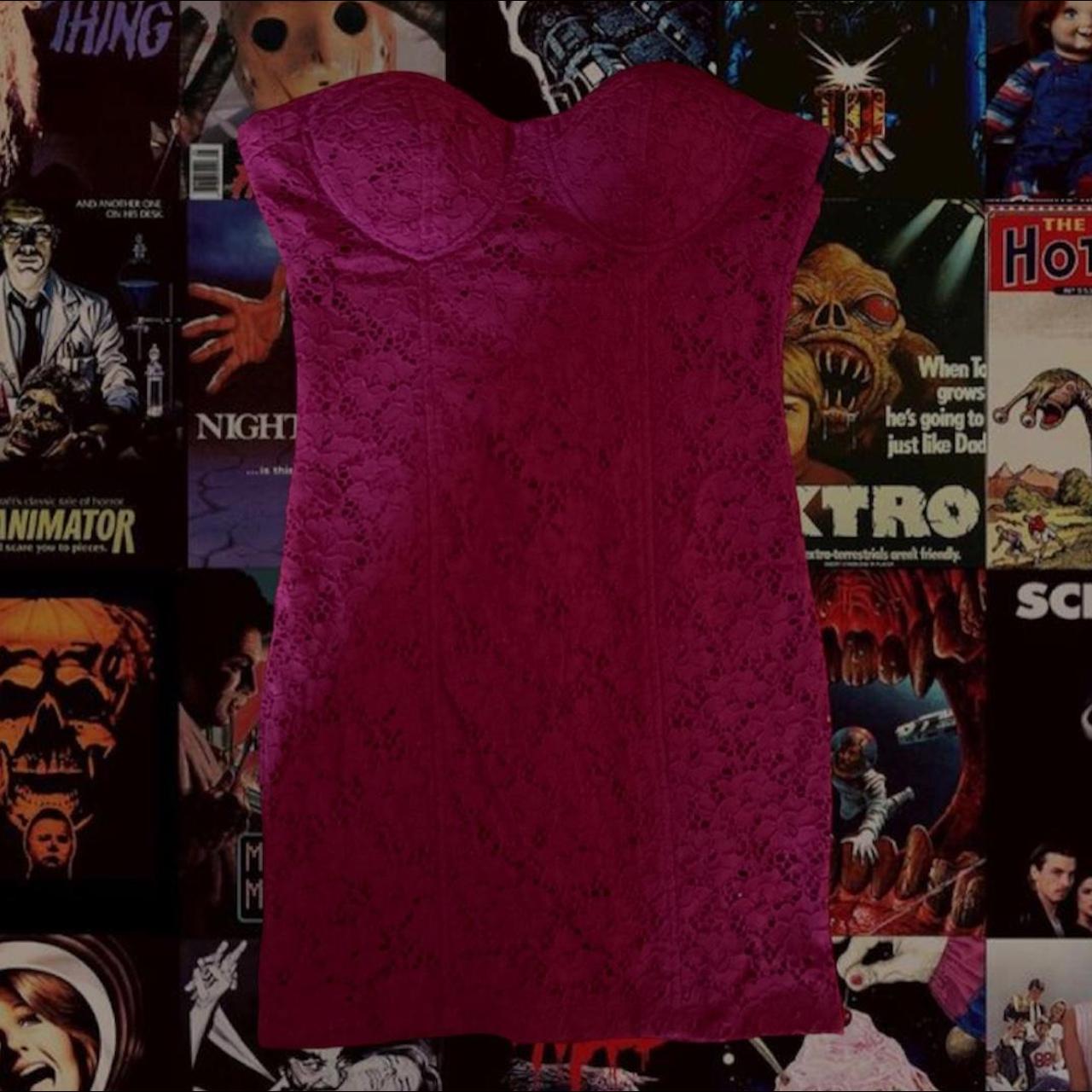 Wine colored Lace strapless dress Mini style, great... - Depop