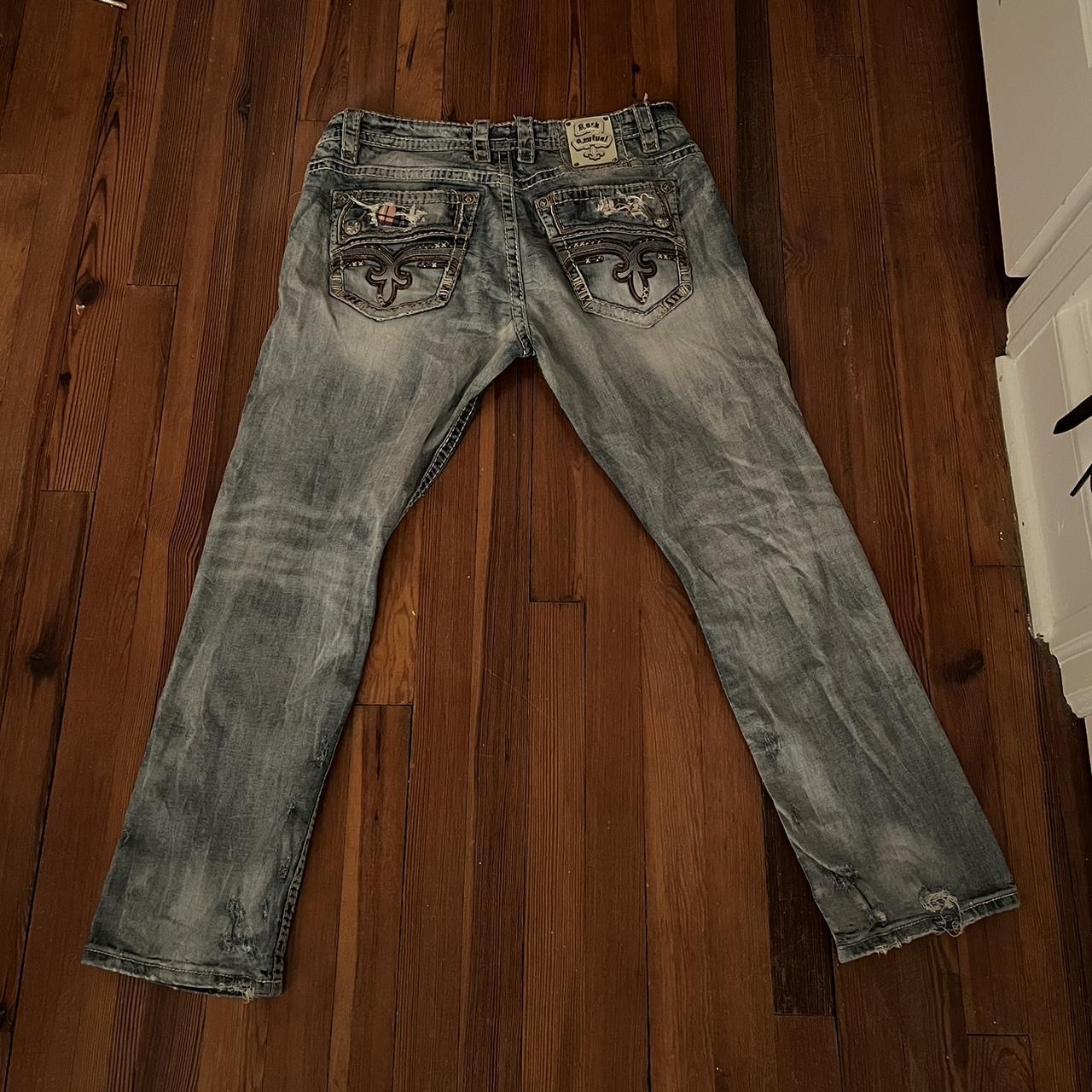 Rock Revival Keifer Distressed Relaxed Jeans Size... - Depop