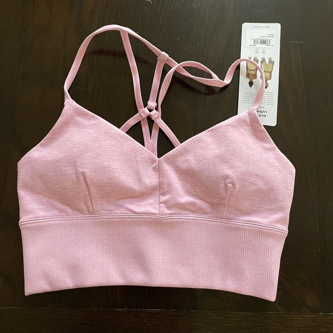 ALO YOGA alosoft lush bra top in pink size small. - Depop