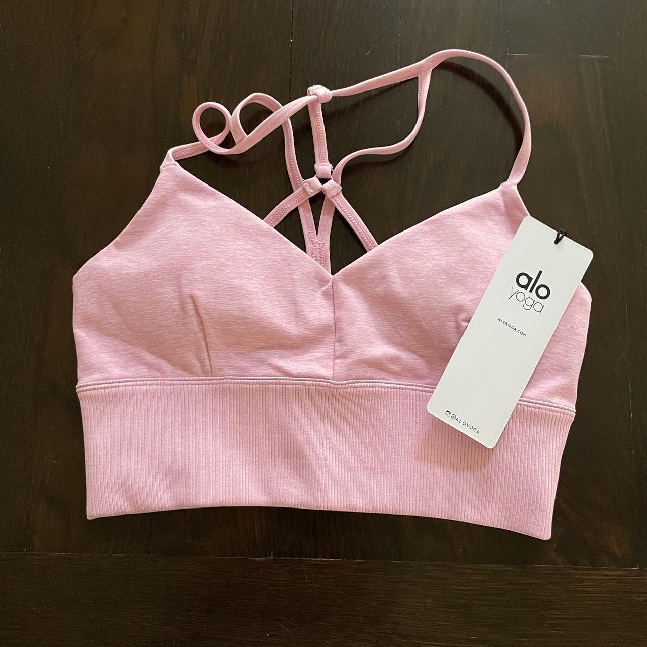ALO YOGA alosoft lush bra top in pink size small. - Depop