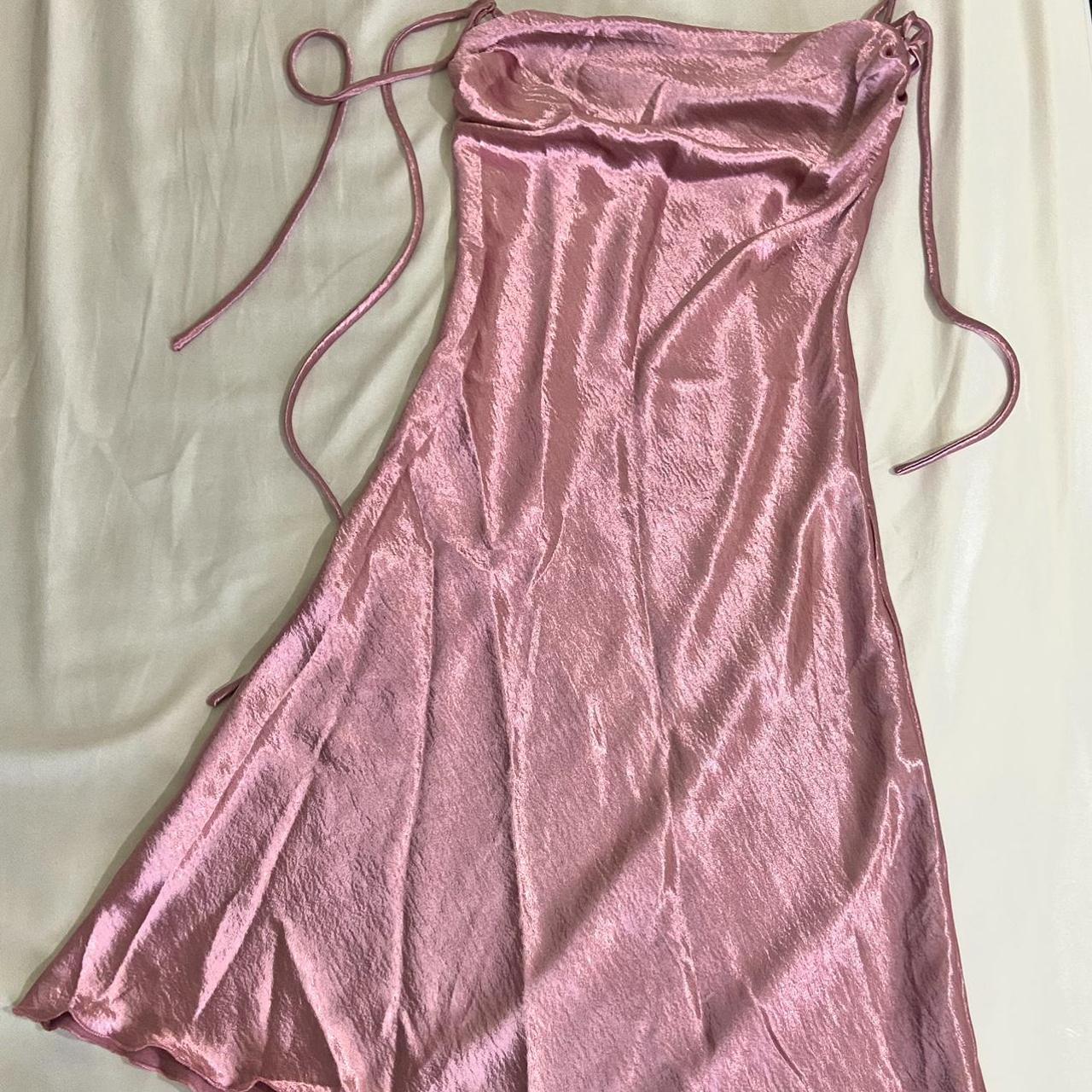 Metallic Pink Homecoming Satin Dress Asymmetrical... - Depop