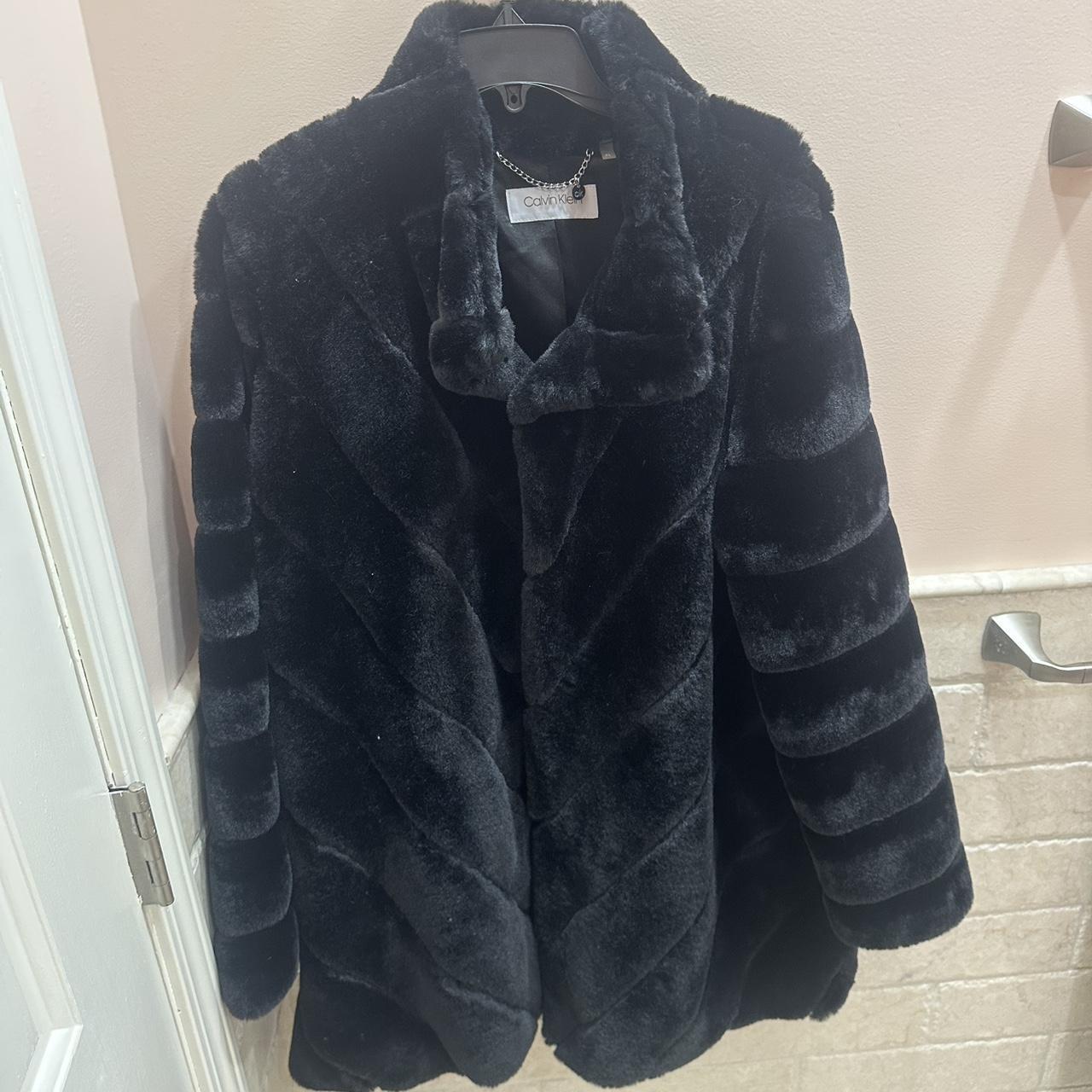 Calvin klein chevron faux fur coat online