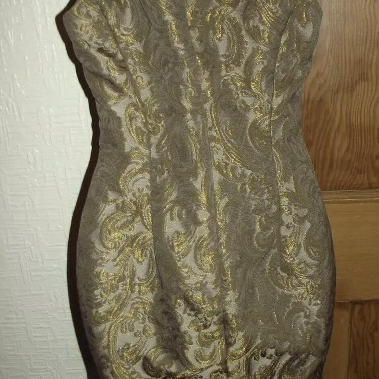 Karen Millen Gold Green Brocade Dress UK8 FABULOUS... Depop