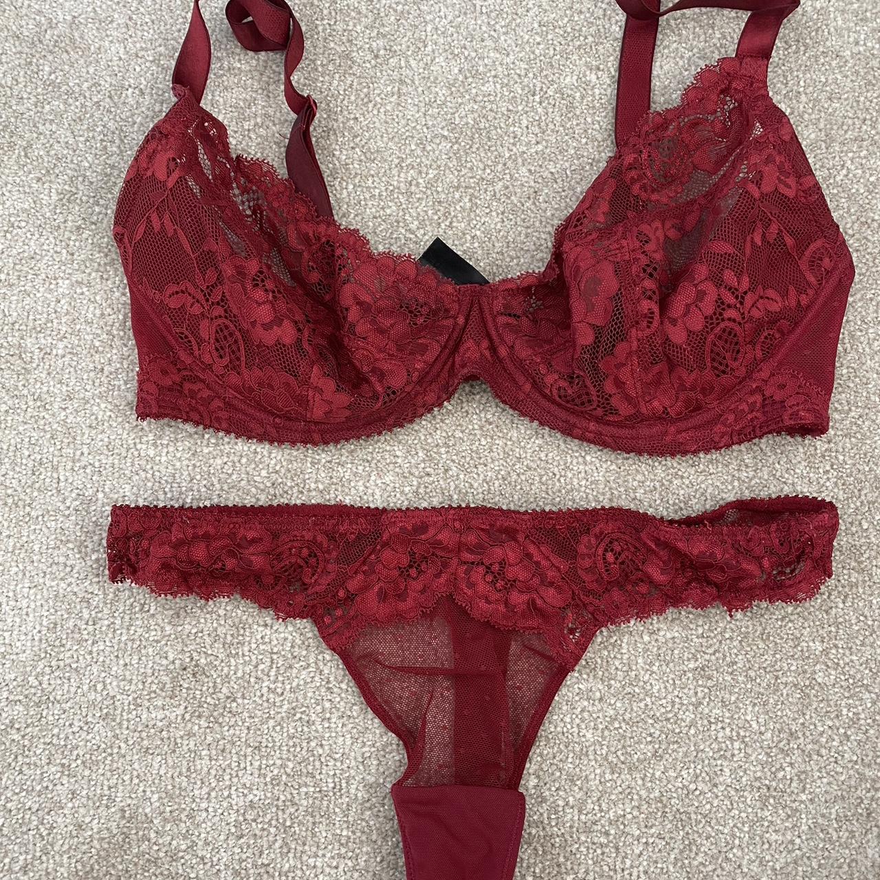 Matching asos dark red underwear set, bra 32f pants 10 - Depop