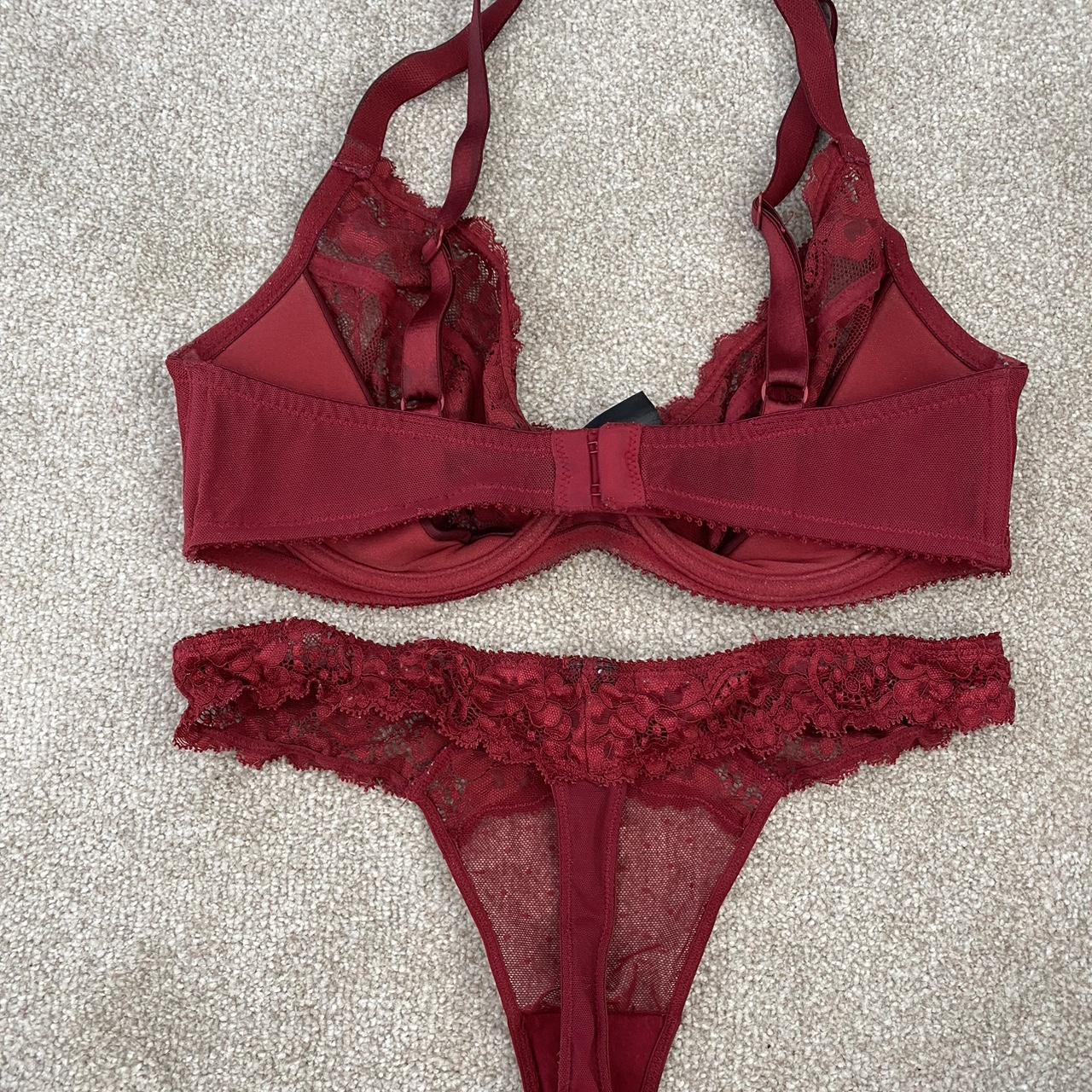 Matching asos dark red underwear set, bra 32f pants 10 Depop