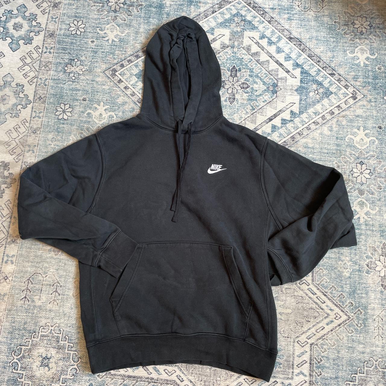 Nike black hoodie with white logo - Depop