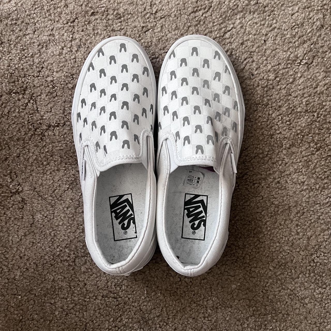 white checkered vans with customizations of. Depop