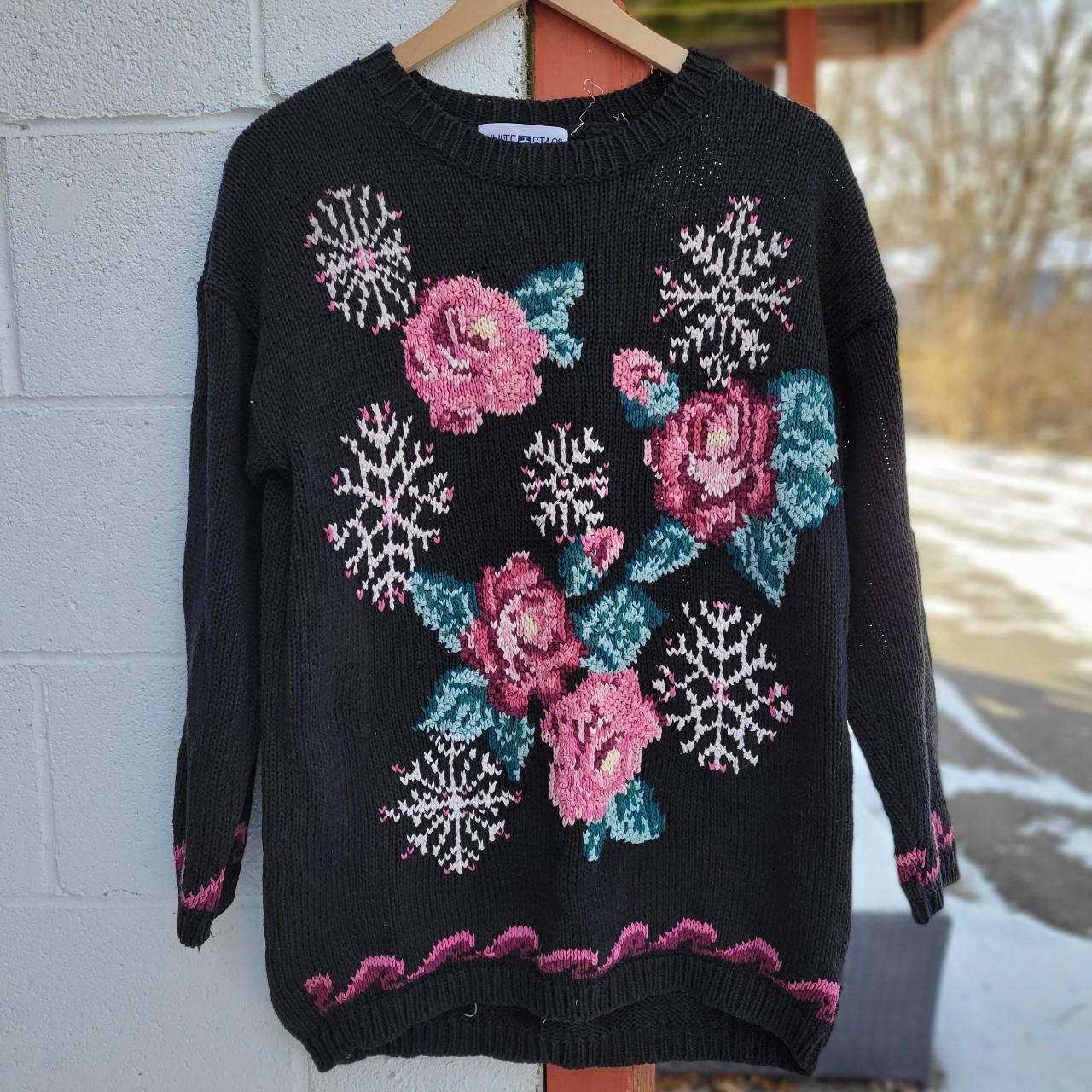 Vintage 90s Hand knit Flower sweater. Super sick...