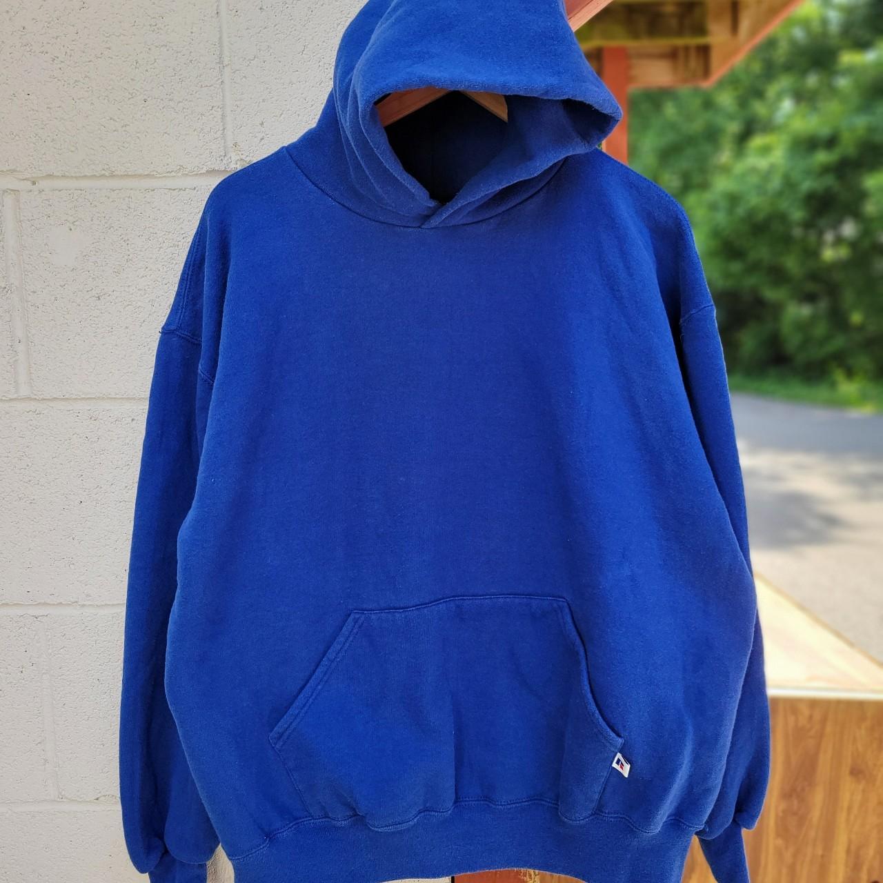 Vintage 90s Blank blue Russell hoodie. Thick high... - Depop