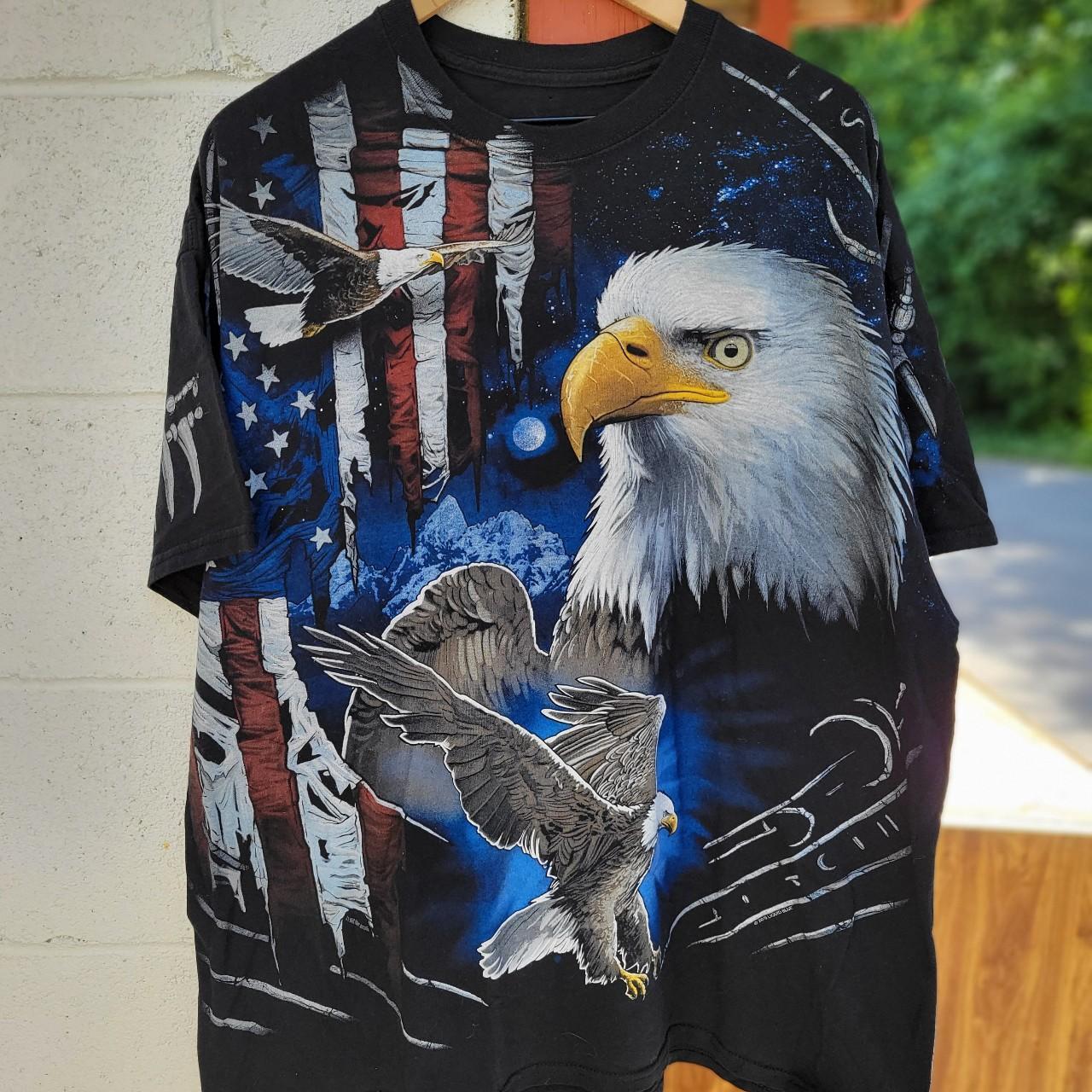 Vintage y2k Liquid Blue Eagle all over print t - Depop