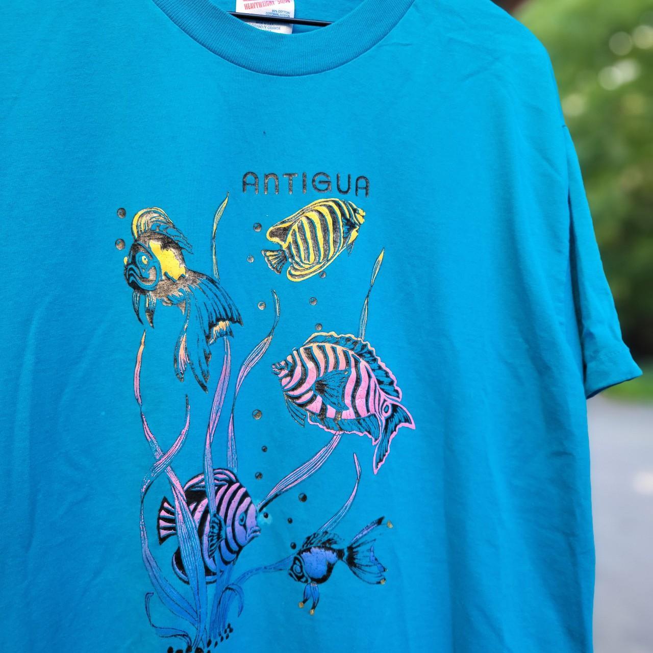 Vintage 90s Fish colorful t shirt. Antigua island - Depop