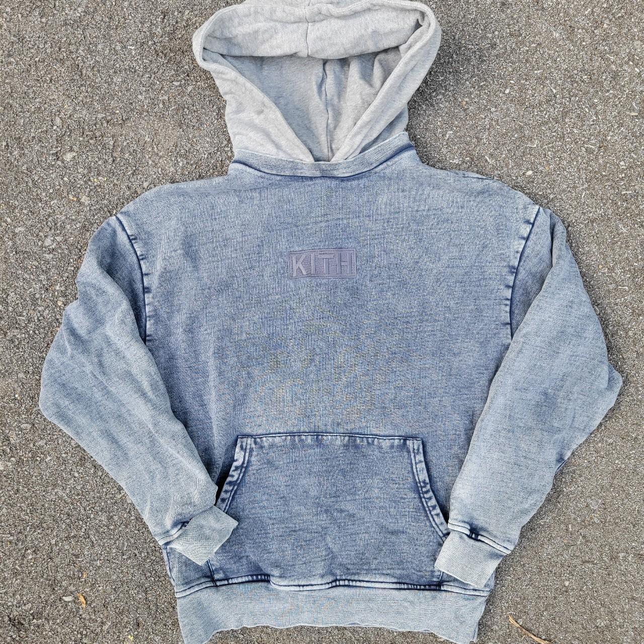 Kith Box Logo Hoodie (SS19) Faded Blue Lightly Worn.... - Depop