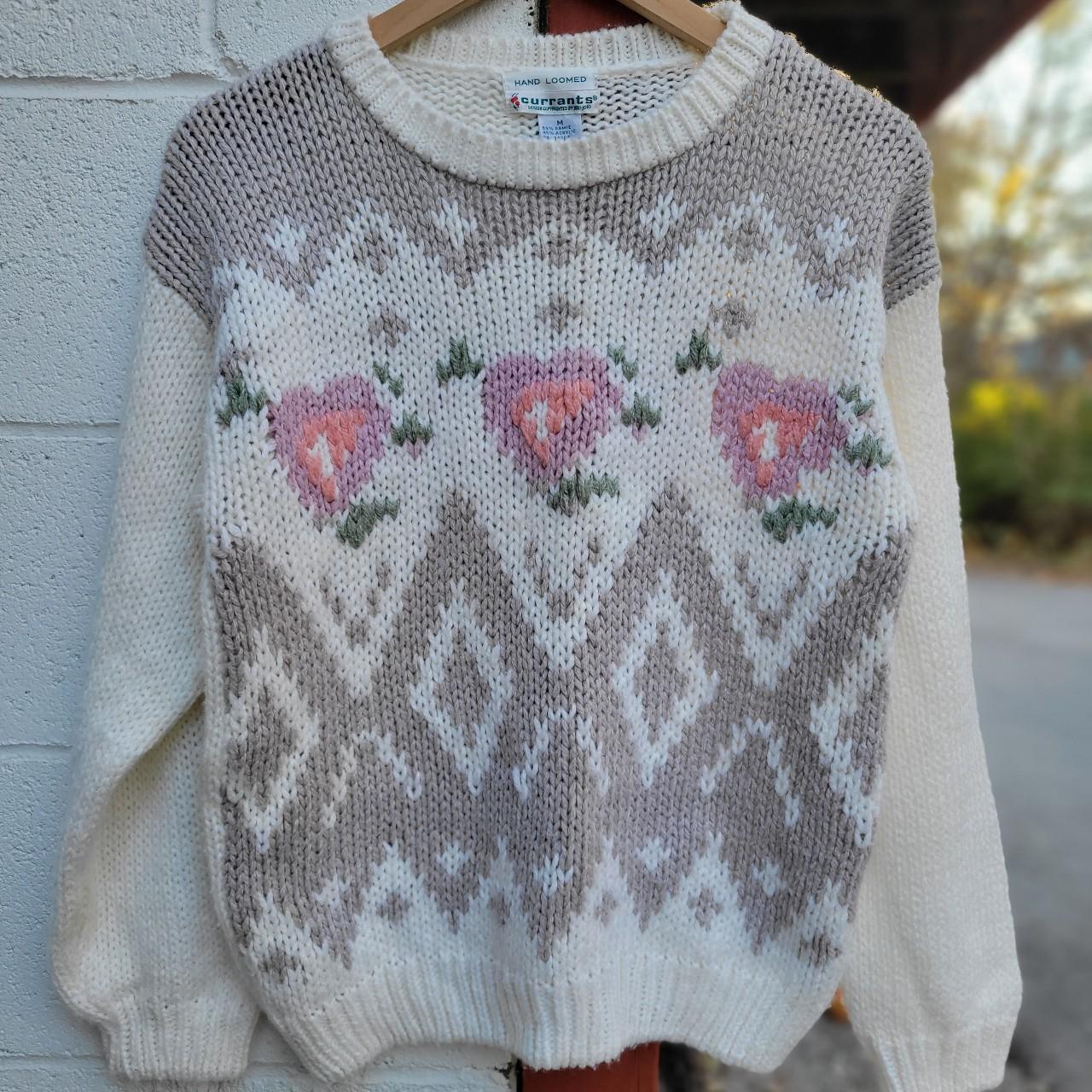 Vintage 90s Soft Knit sweater. Hand knit Flower...