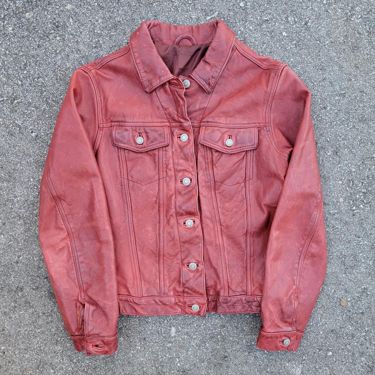 Vintage y2k Red Leather Gap jacket. Biker Leather... Depop