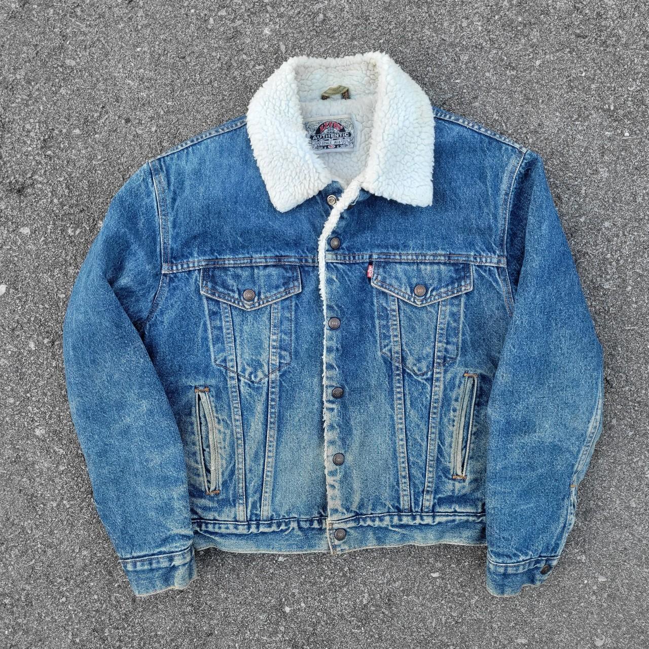 Vintage 80s Levis Sherpa jacket. Levis distressed... - Depop