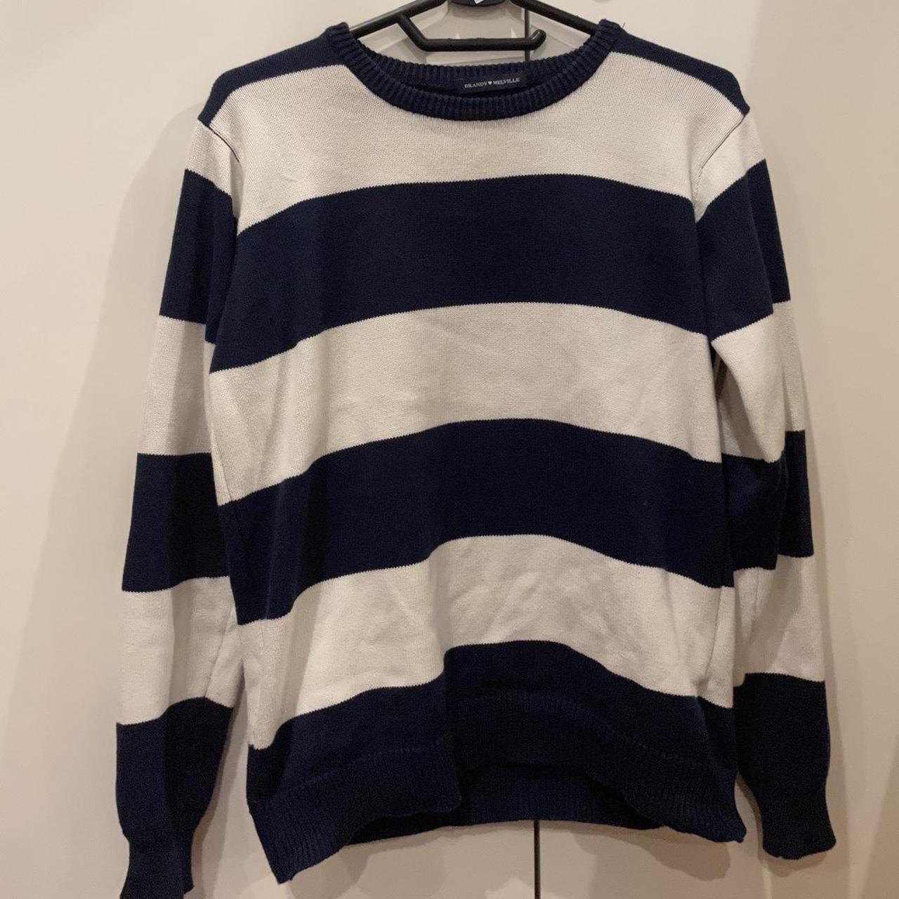 striped white and navy brandy melville sweater. so... - Depop