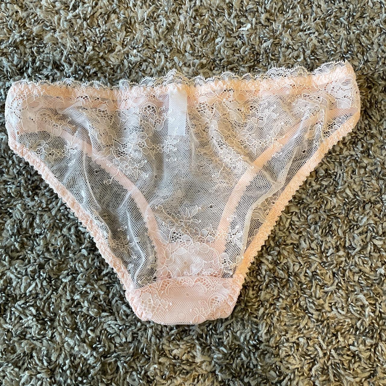 Dainty peach pink lace underwear with bow. Brand new... - Depop