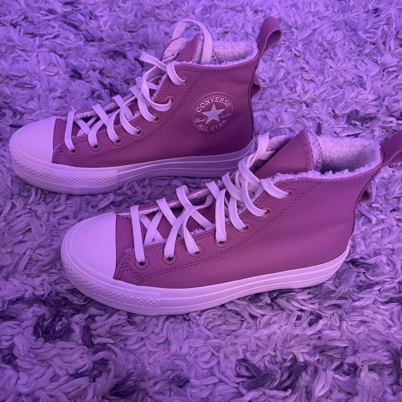 Leather Pink Platform Converse Sherpa Inside Worn Depop 3272