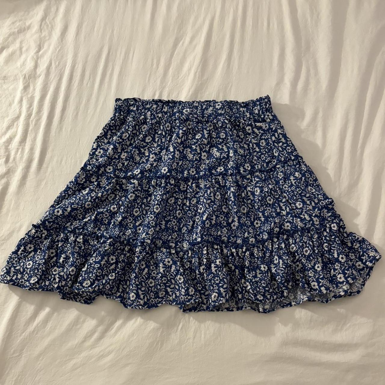 blue floral skirt! super comfy and perfect for... - Depop