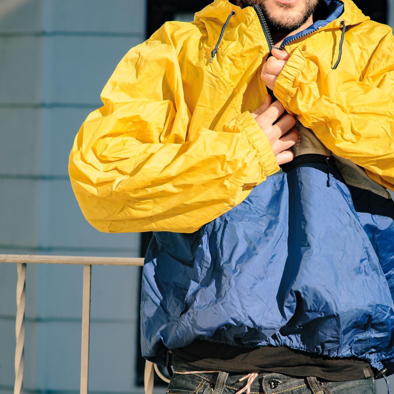 XL GAP Yellow white and blue rain jacket not sure. Depop