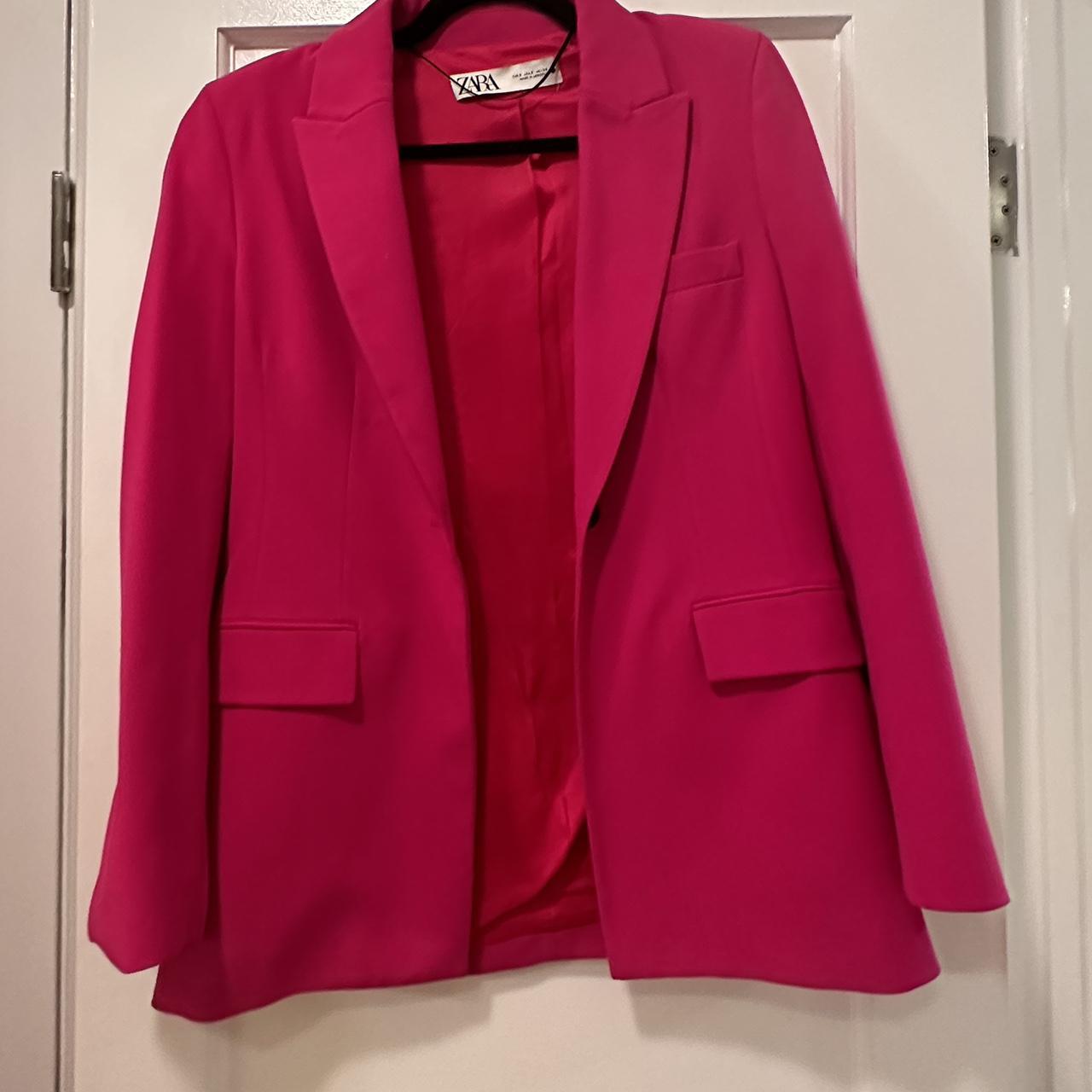 Hot Pink Zara Blazer- perfect condition - oversized - Depop