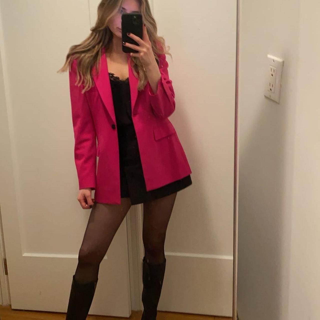 Hot Pink Zara Blazer- perfect condition - oversized - Depop