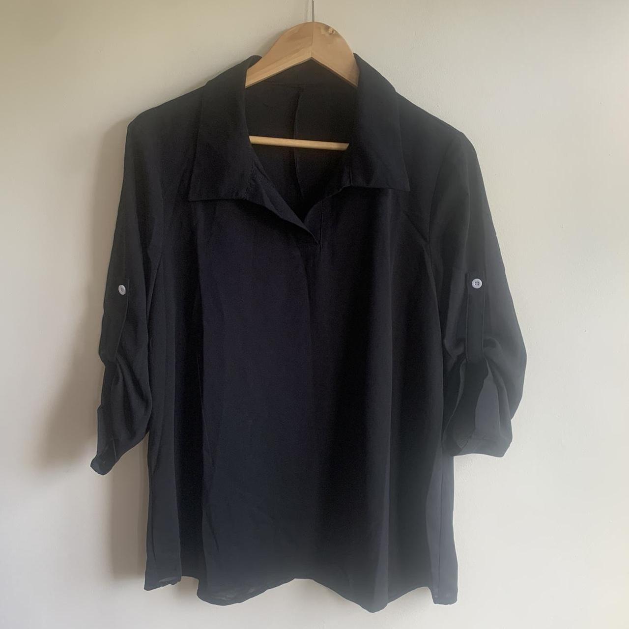 Blouse shirt 3/4 sleeve collared Black Size L... - Depop