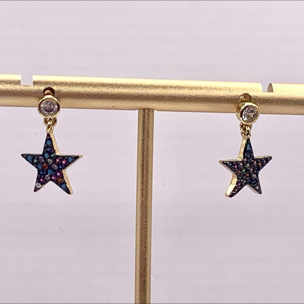 Star Crystal dangle earrings Gold Plated multi... - Depop