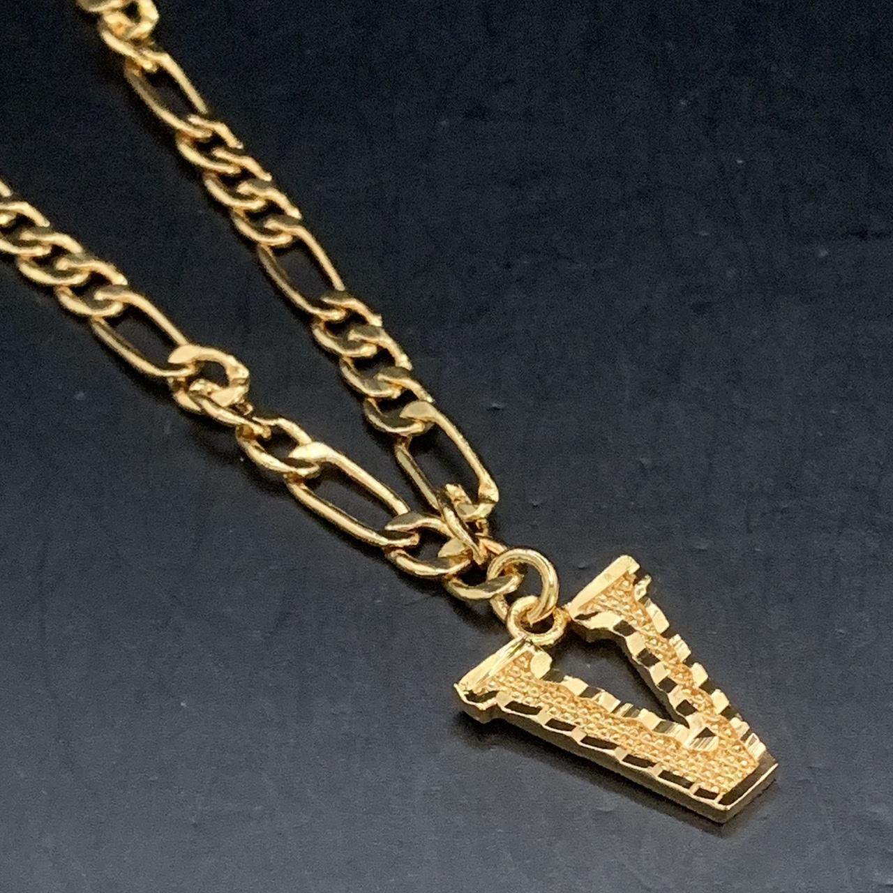 Initial Letter V Necklace pendant Charm 18ct Gold... Depop
