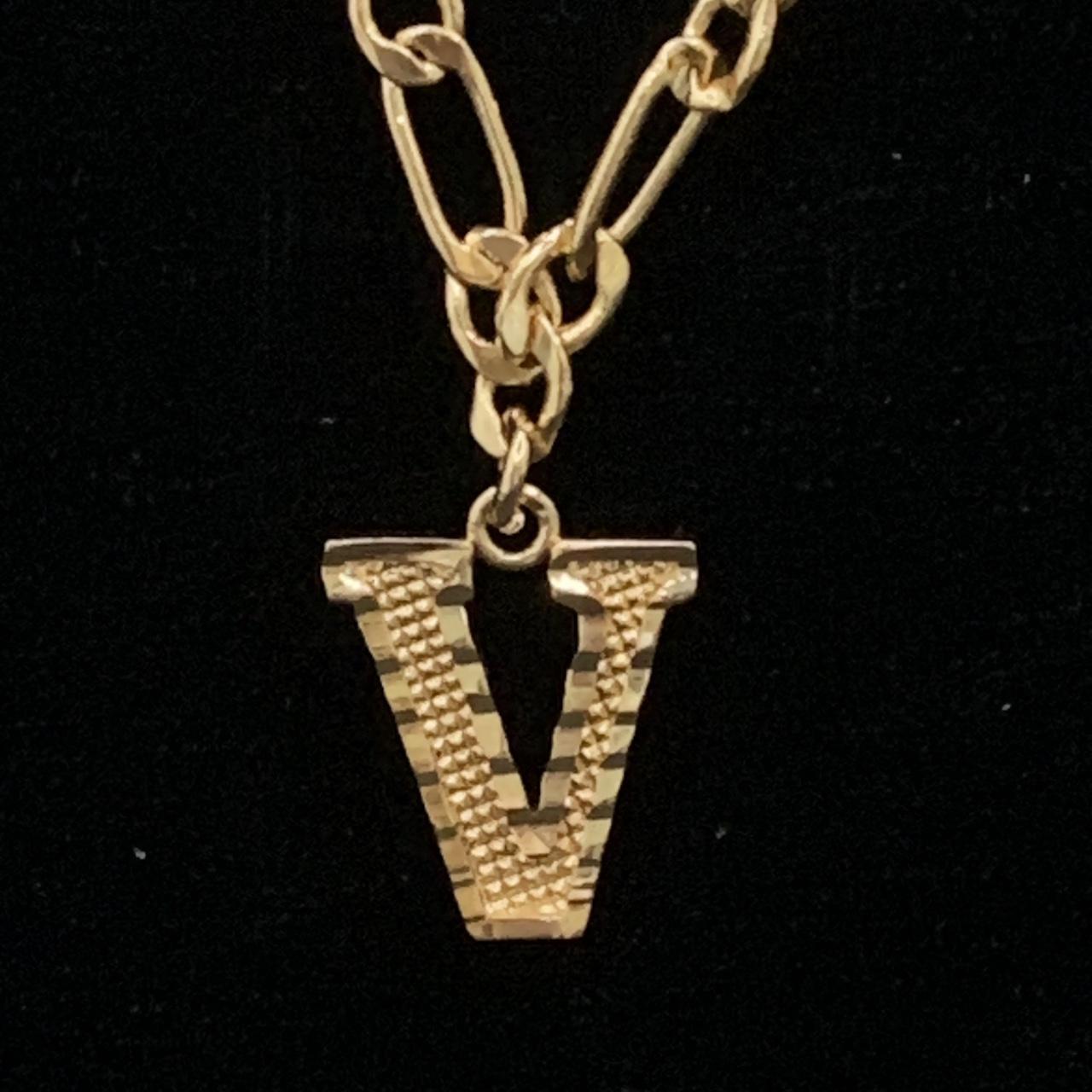 Initial Letter V Necklace pendant Charm 18ct Gold... Depop