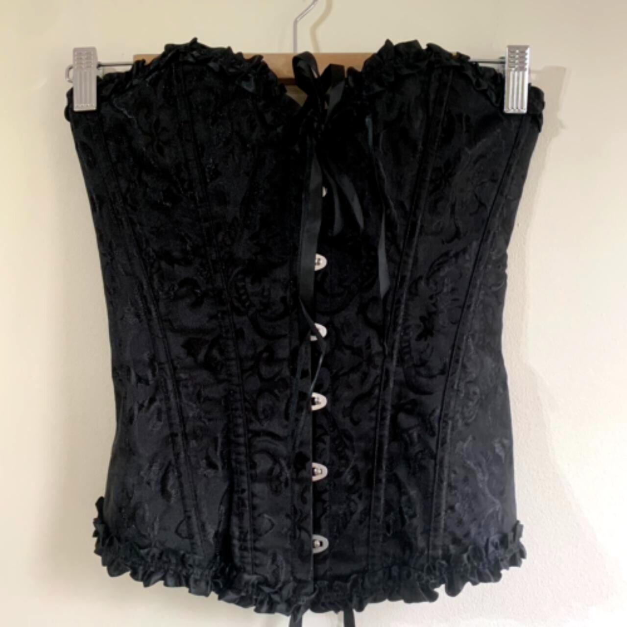 💋 CORSET DROP 💋 Black corset brocade effect Overbust... - Depop