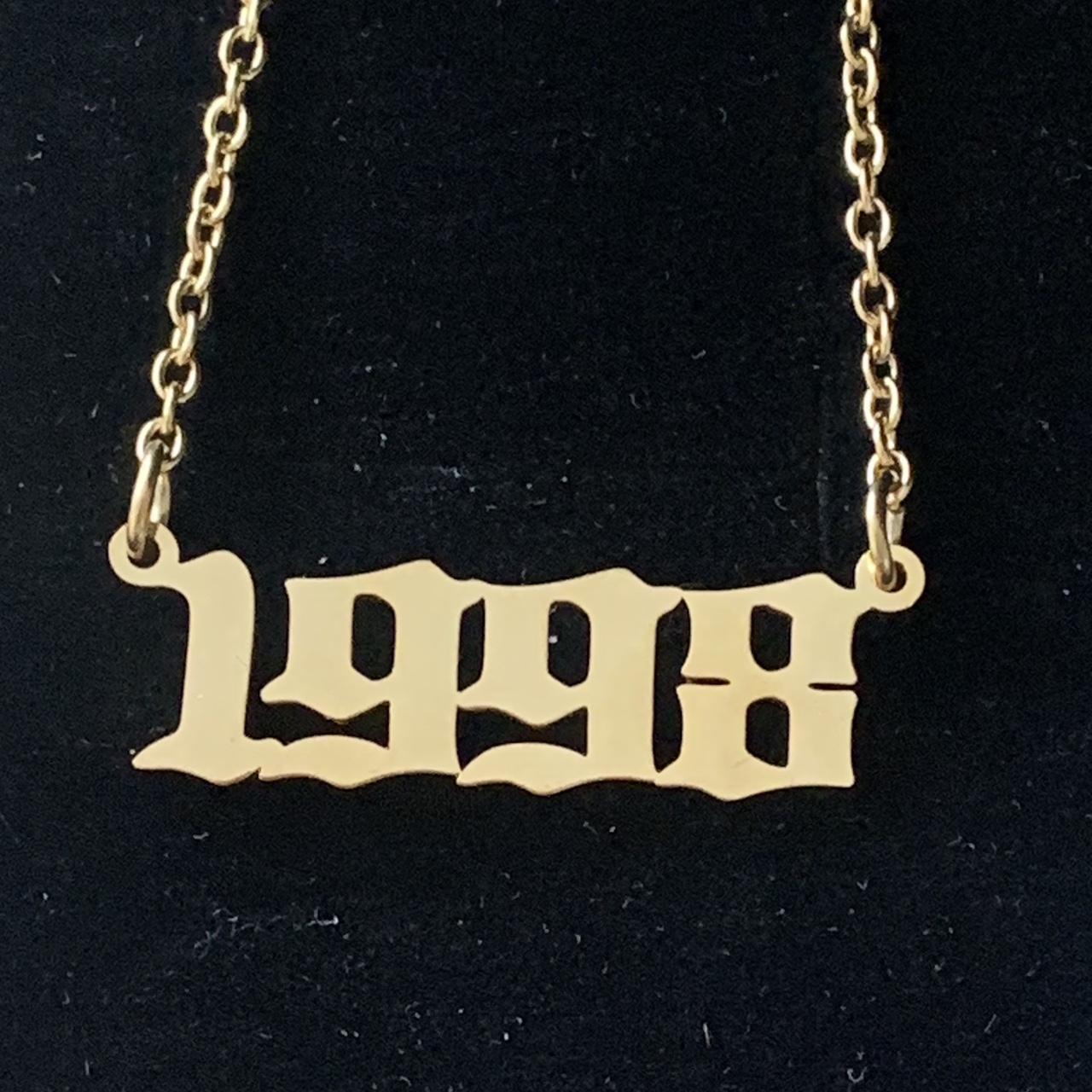 1998 year Necklace 18ct gold plated 316L stainless... - Depop